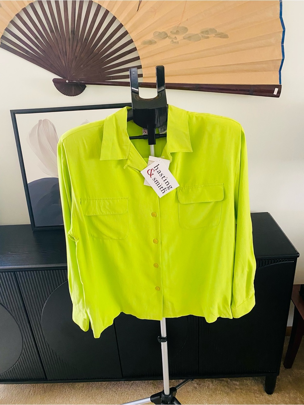 Vintage 90’s Hasting and Smith 100% Silk Lime Green Blouse